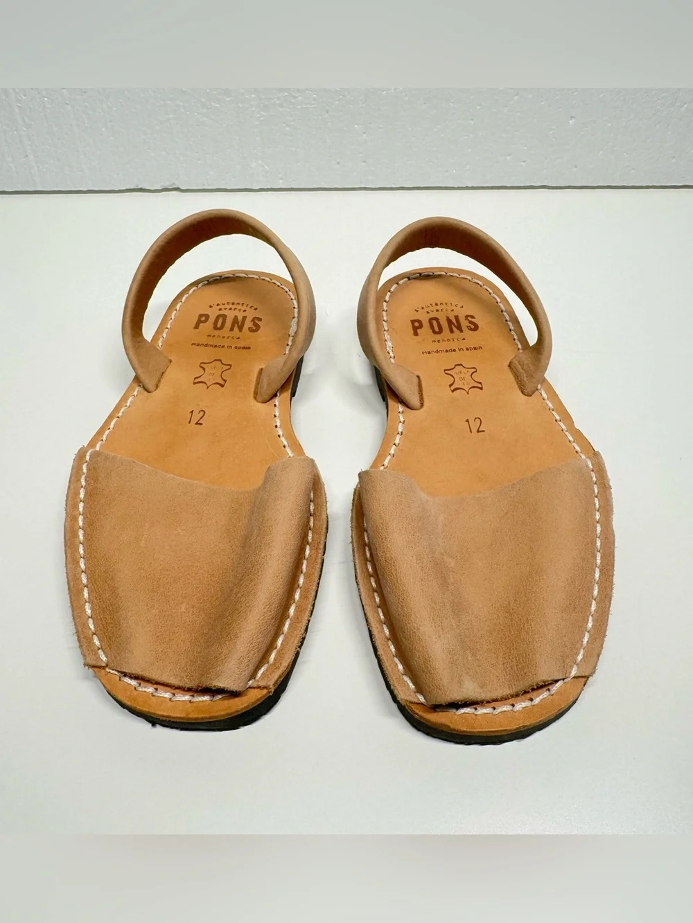 PONS Classic Style Kids Tan Leather Avarca Sandals Made In Spain Slingback Sz 12